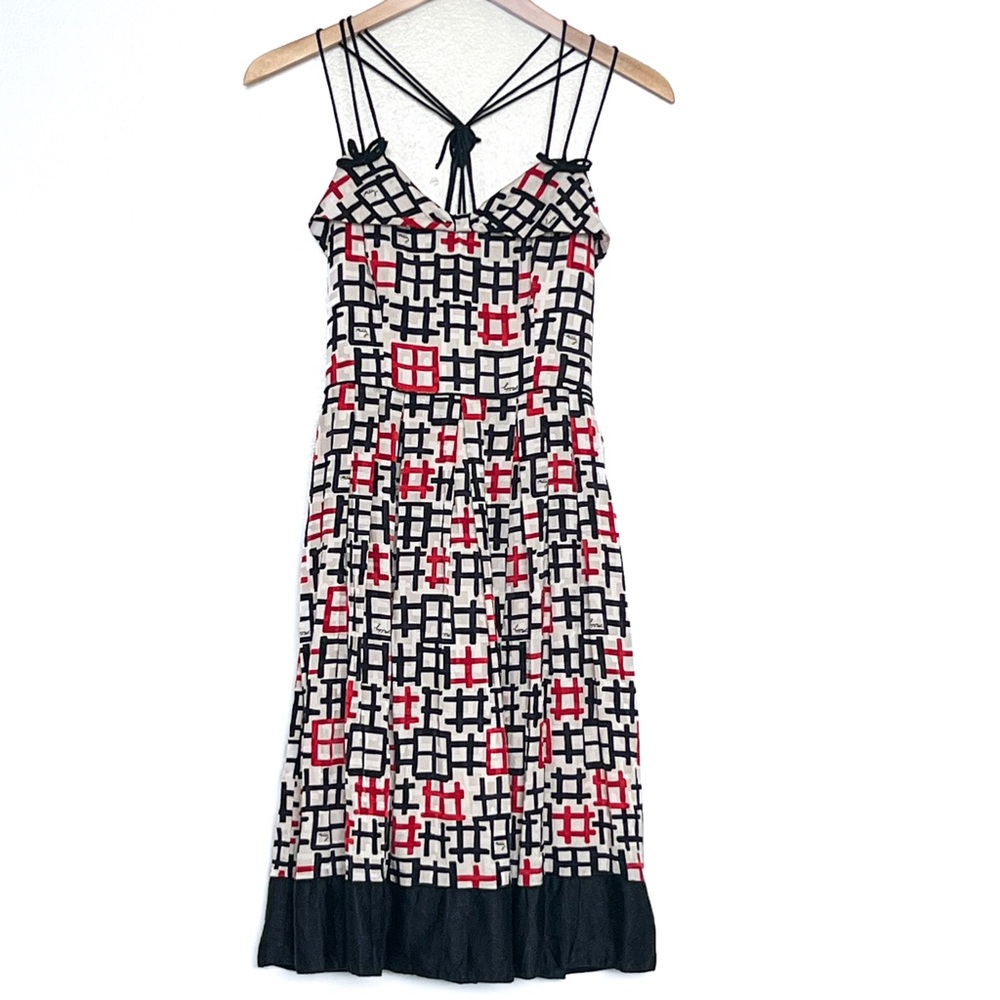 Milly New York Silk Sundress geometric pattern, bows, spaghetti straps, size 4